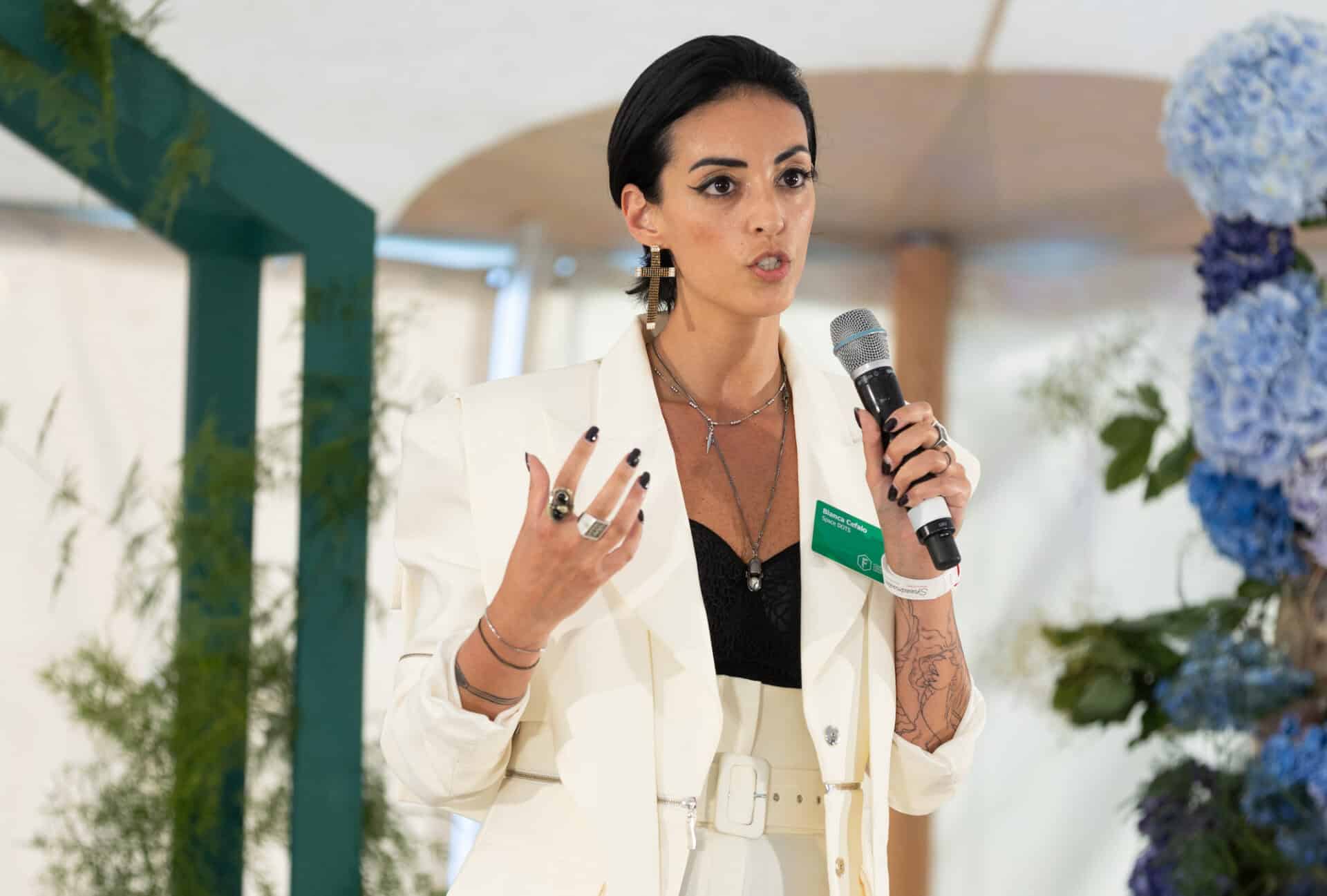 Bianca Cefalo, Co-Founder & CEO of Space DOTS, speaking at Founders Forum 2023.
