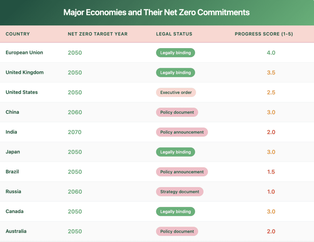 Major Economies and Their Net Zero Commitments