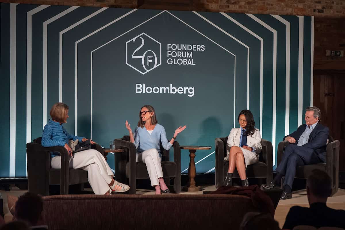 Stephanie Flanders, Cathie Wood, John Micklethwait, and Lizzie Burden at FF Global 2025.