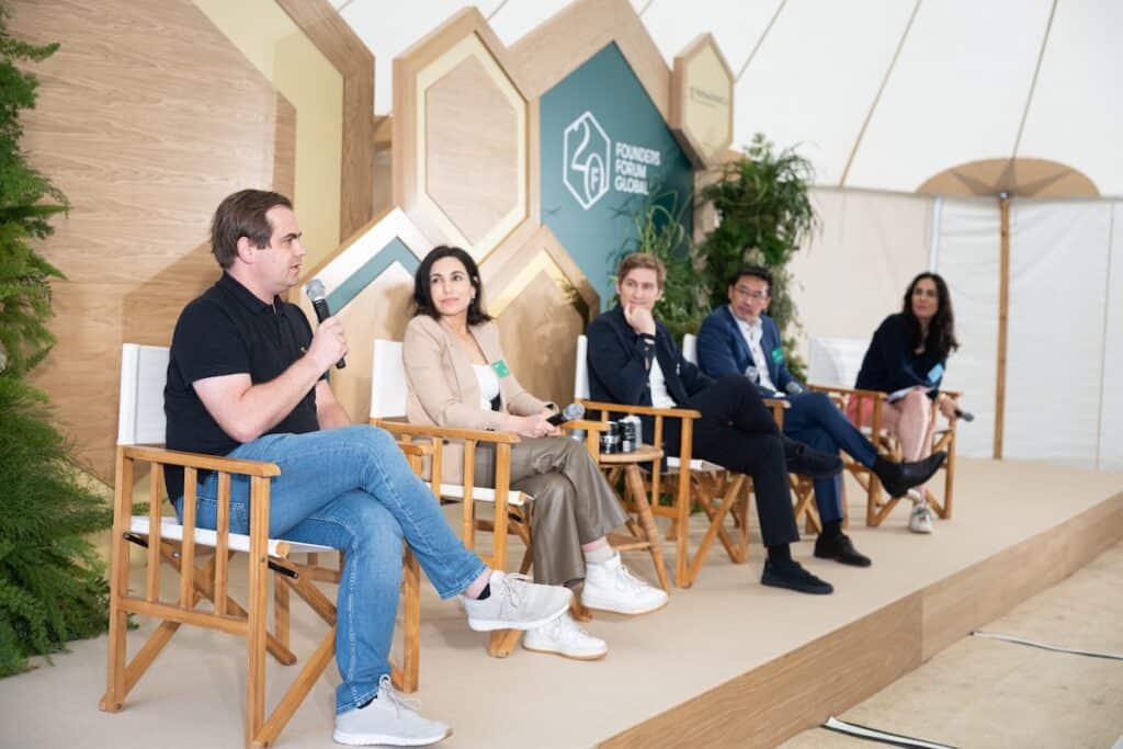DeepL's Jarek Kutylowski, Writer AI's May Habib, Eleven Labs' Mati Staniszewski, SambaNova Systems' Rodrigo Liang, and OTPP's Avid Larizadeh Duggan OBE at FF Global.