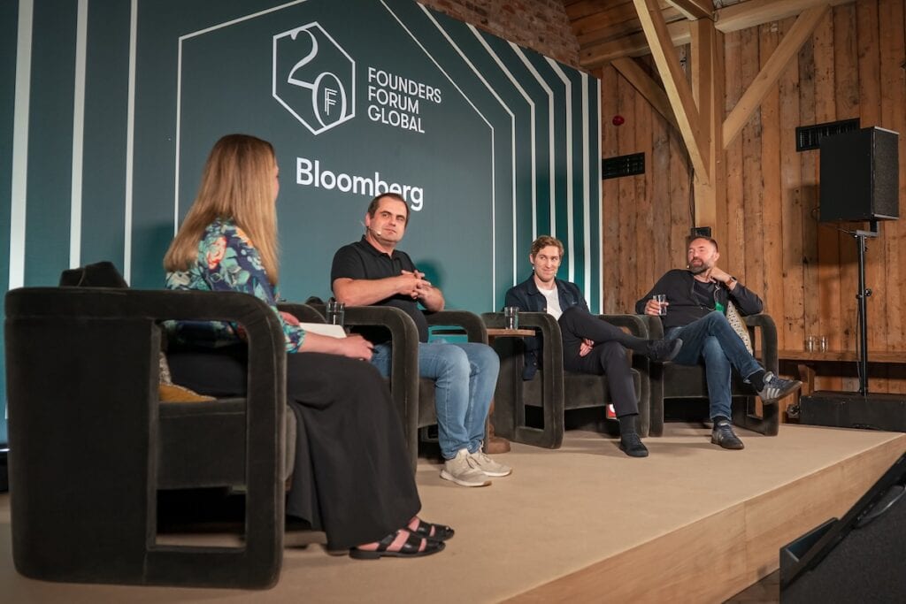 Bloomberg's Amy Thompson, DeepL's Jarek Kutylowski, Eleven Labs' Mati Staniszewski, and Helsing's Torsten Reil at FF 2025.